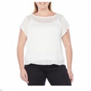 Worthington Crew Neck Gauzy Short Sleeve Sheer Blouse 1X - NEW